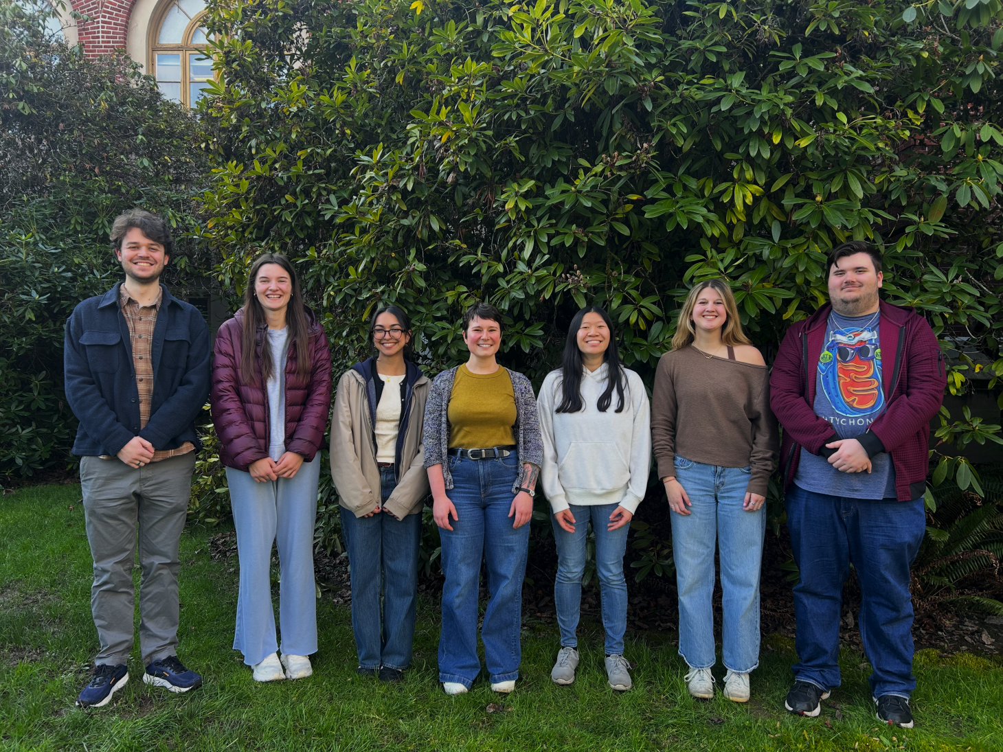 Photograph of Bailey Lab, Left to Right: Lucas Lemas, Bryn Strickler, Nicole Damahe, Sophia Bailey, MeiLi Olson, Brooke Osburn, Hunter Sensat